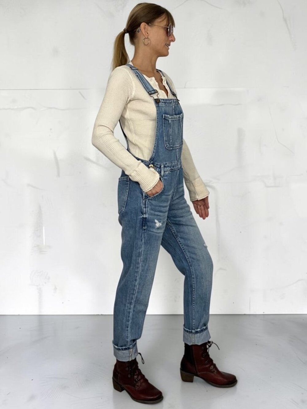 Pistola Bailey Denim Overall XS Blue Straight Leg Distressed - Picture 5 of 16